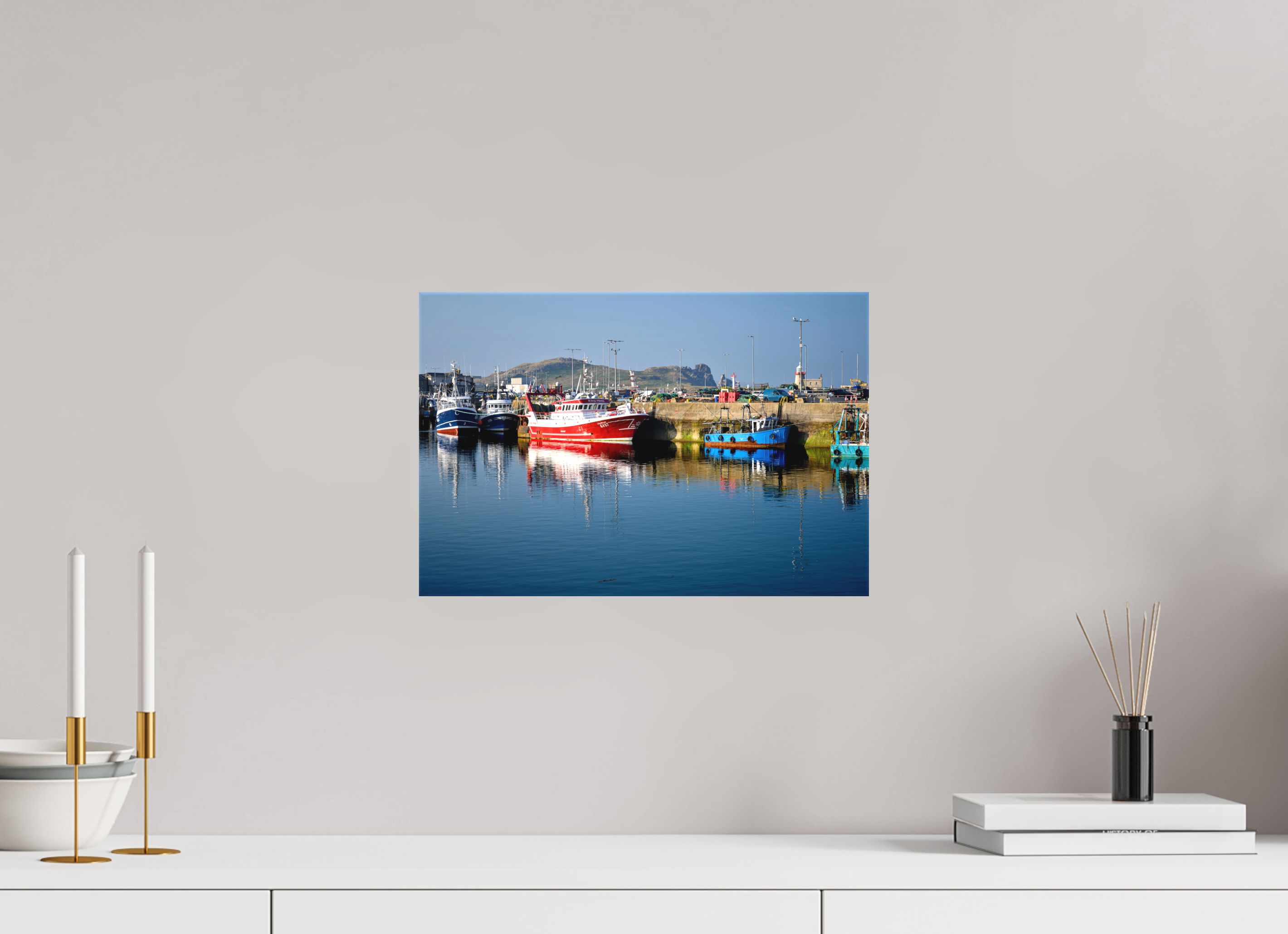 15 x 10″, Matte Canvas with wrapped edges - no frame Fishing vessels at Howth Harbour Middle Pier on canvas