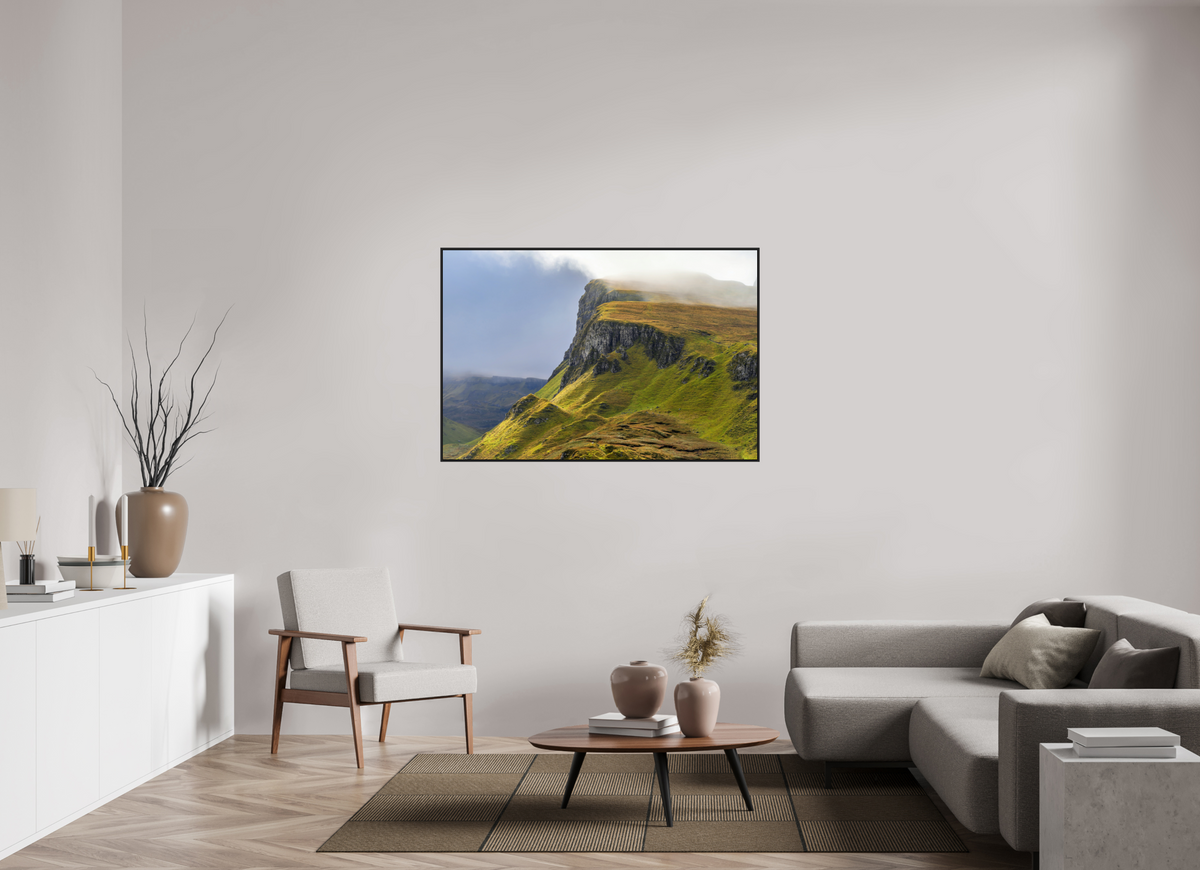 54 x 36″, Acrylic Glass Black matt .24" frame Rocky cliffs under acrylic glass with black frame