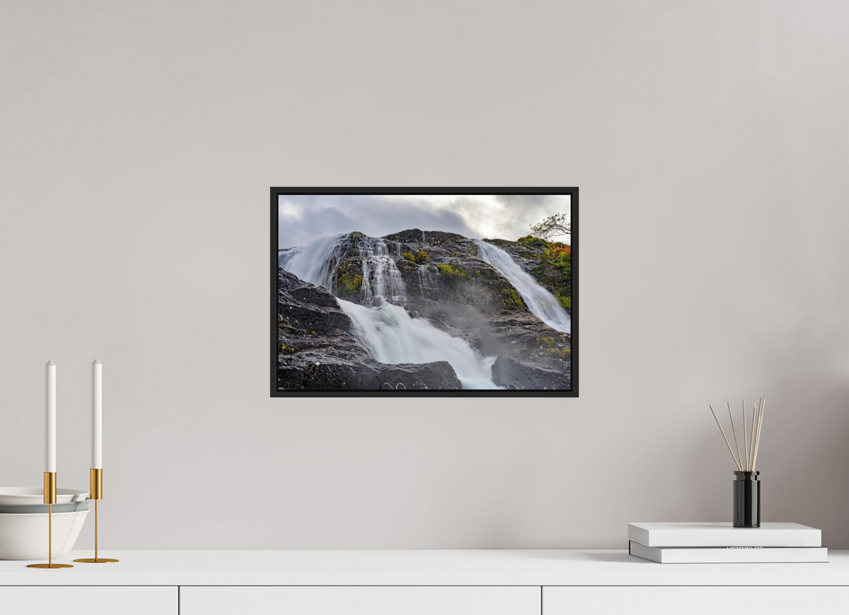 15 x 10″, Acrylic Glass Black matt .24" frame Glencoe Waterfall under acrylic glass with black frame