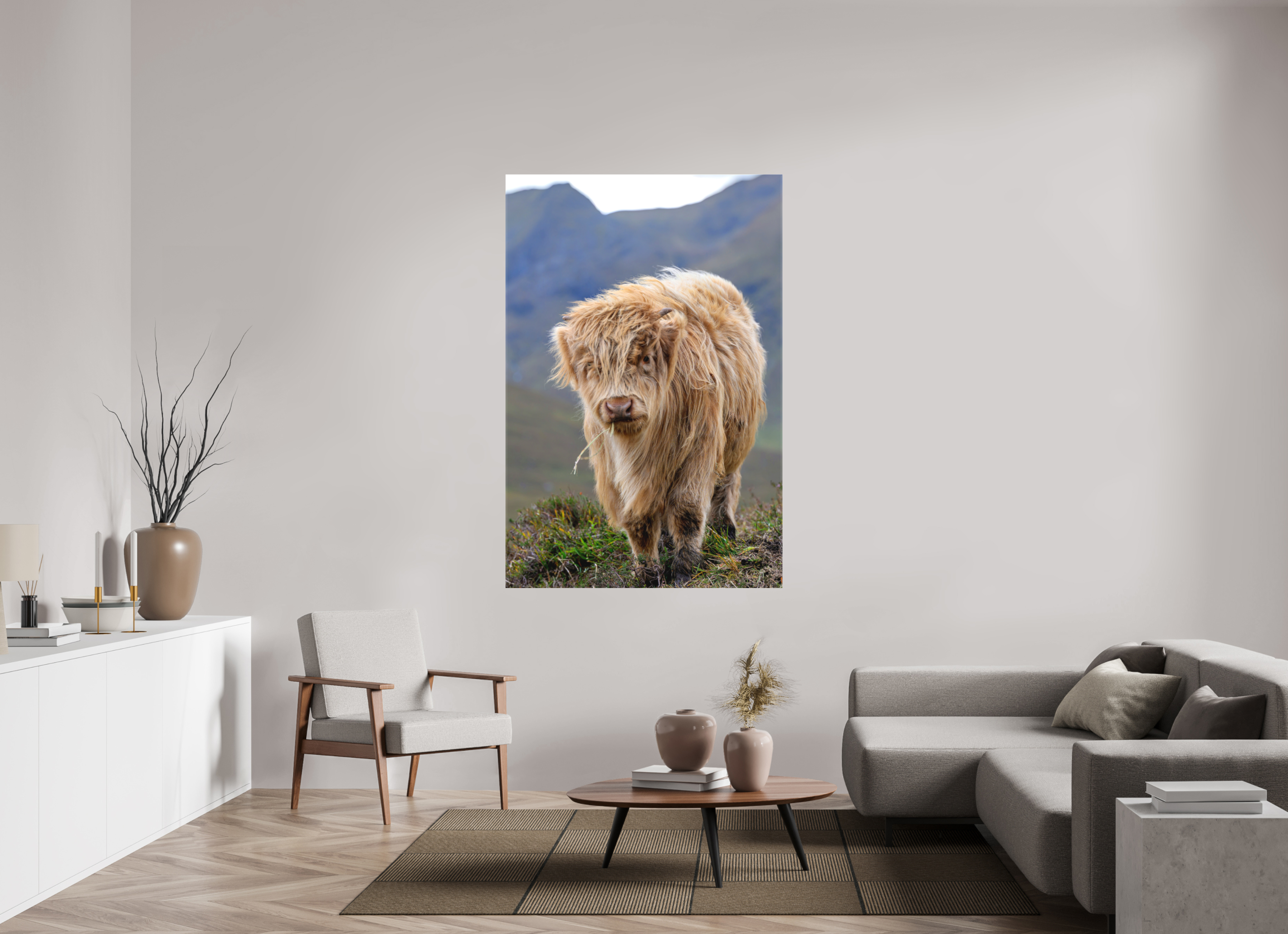 44 x 66″, Matte Canvas with wrapped edges - no frame Scottish Highland "Coo" on Canvas
