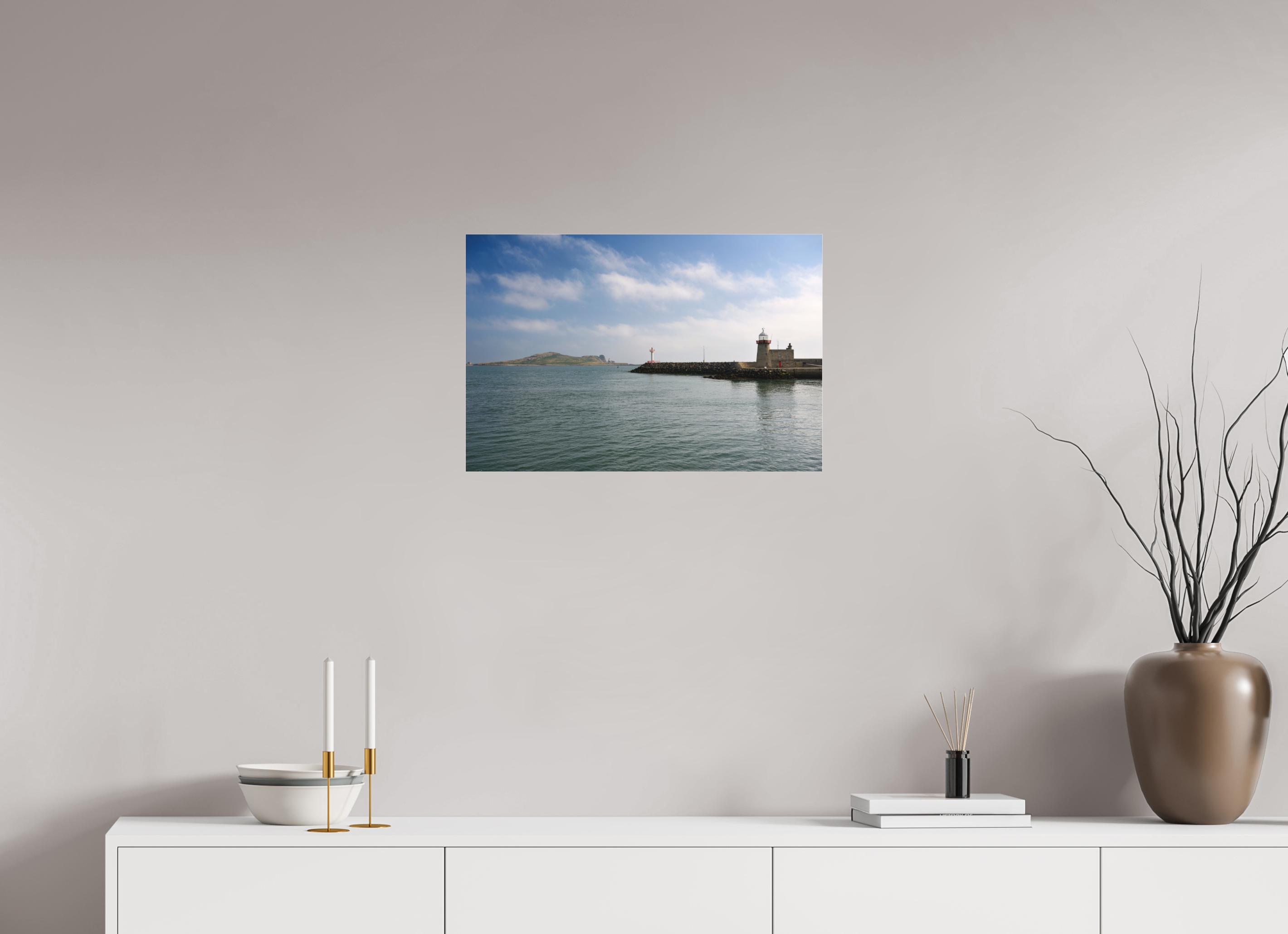 24 x 16″, Matte Acrylic Glass without frame Howth Harbour and Lighthouse under acrylic glass