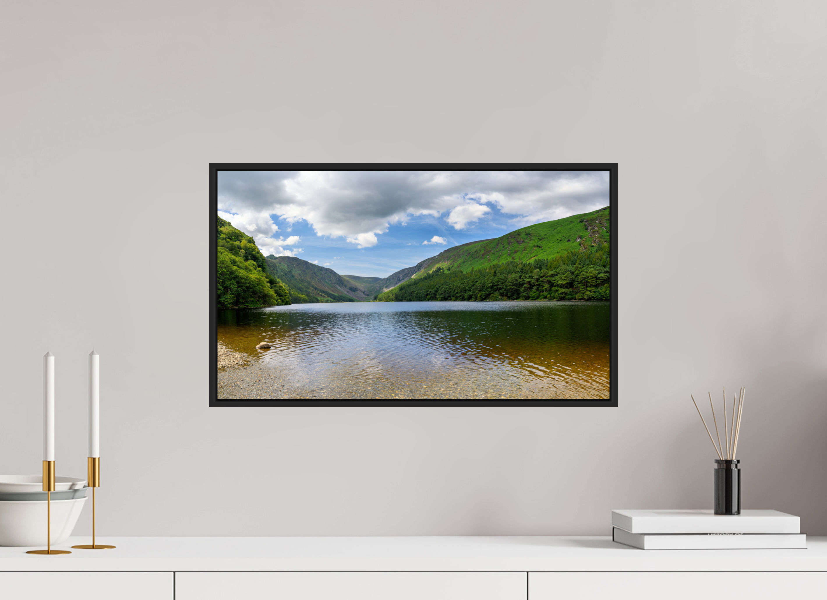 20.7 x 12″, Acrylic Glass Black matt .24" frame Upper Lake at Glendalough under acrylic glass with black frame