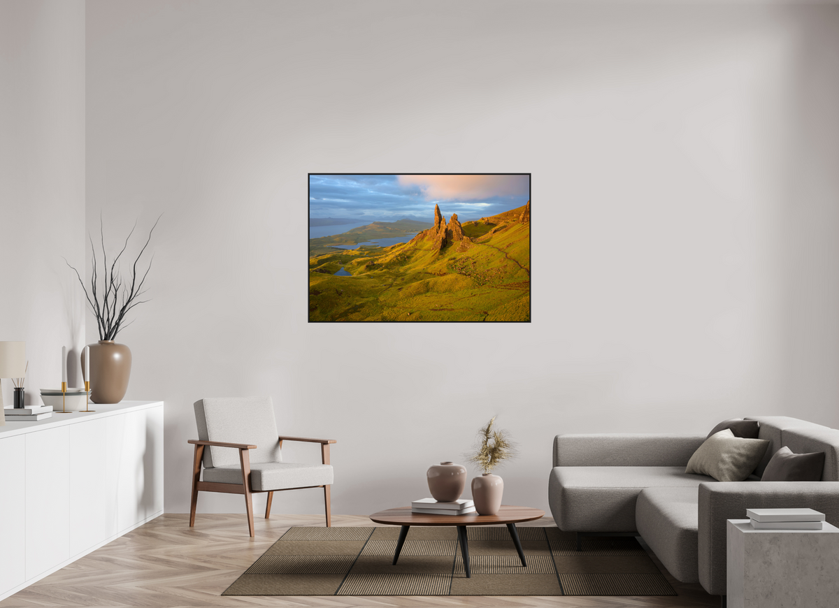 54 x 36″, Acrylic Glass Black matt .24" frame Old Man of Storr on Under Acrylic Glass with black matt frame