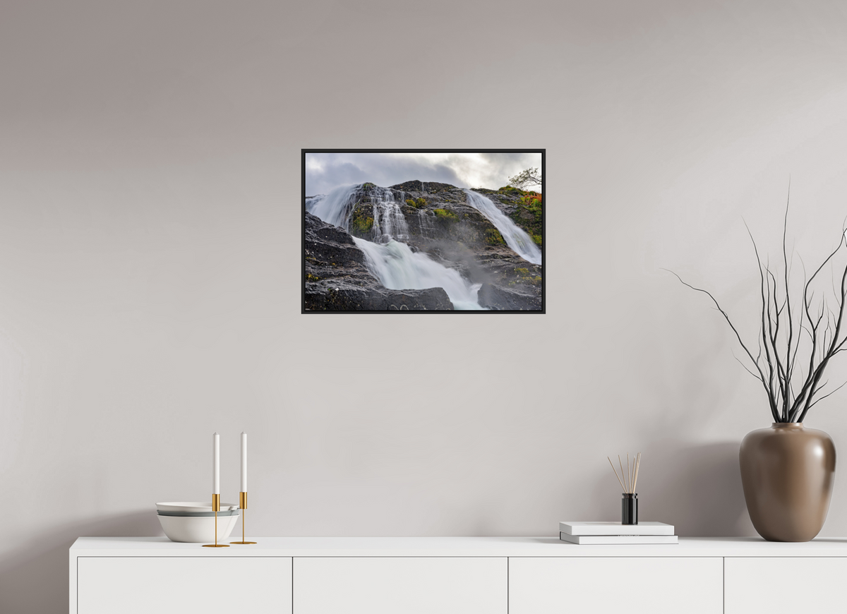 24 x 16″, Acrylic Glass Black matt .24" frame Glencoe Waterfall under acrylic glass with black frame