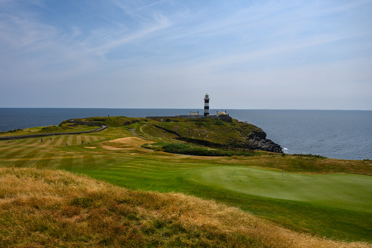 Old Head golf course and lighthouse under acrylic glass in black frame