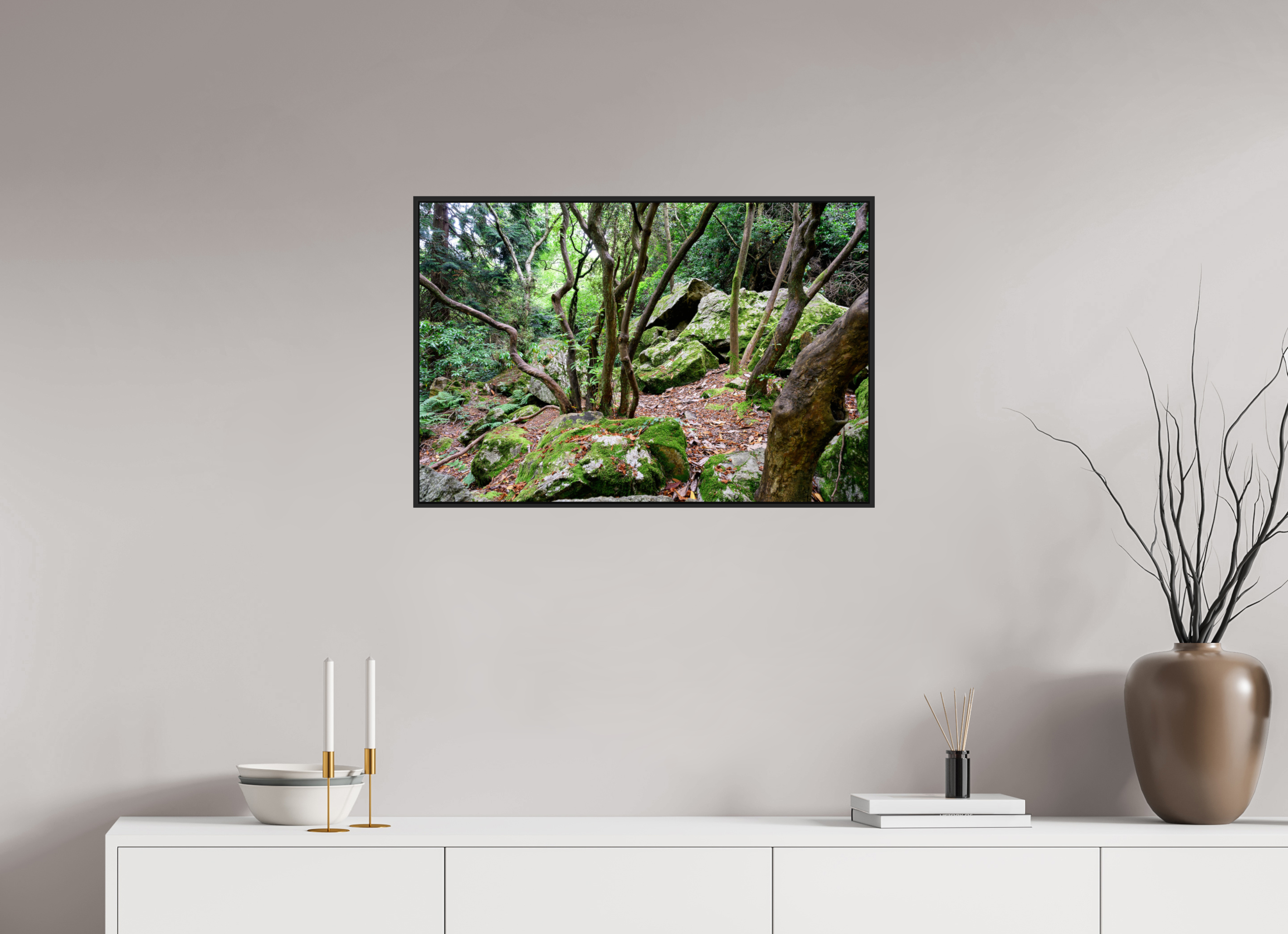 30 x 20″, Acrylic Glass Black matt .24" frame Enchanted forest near Howth under acrylic glass with black frame