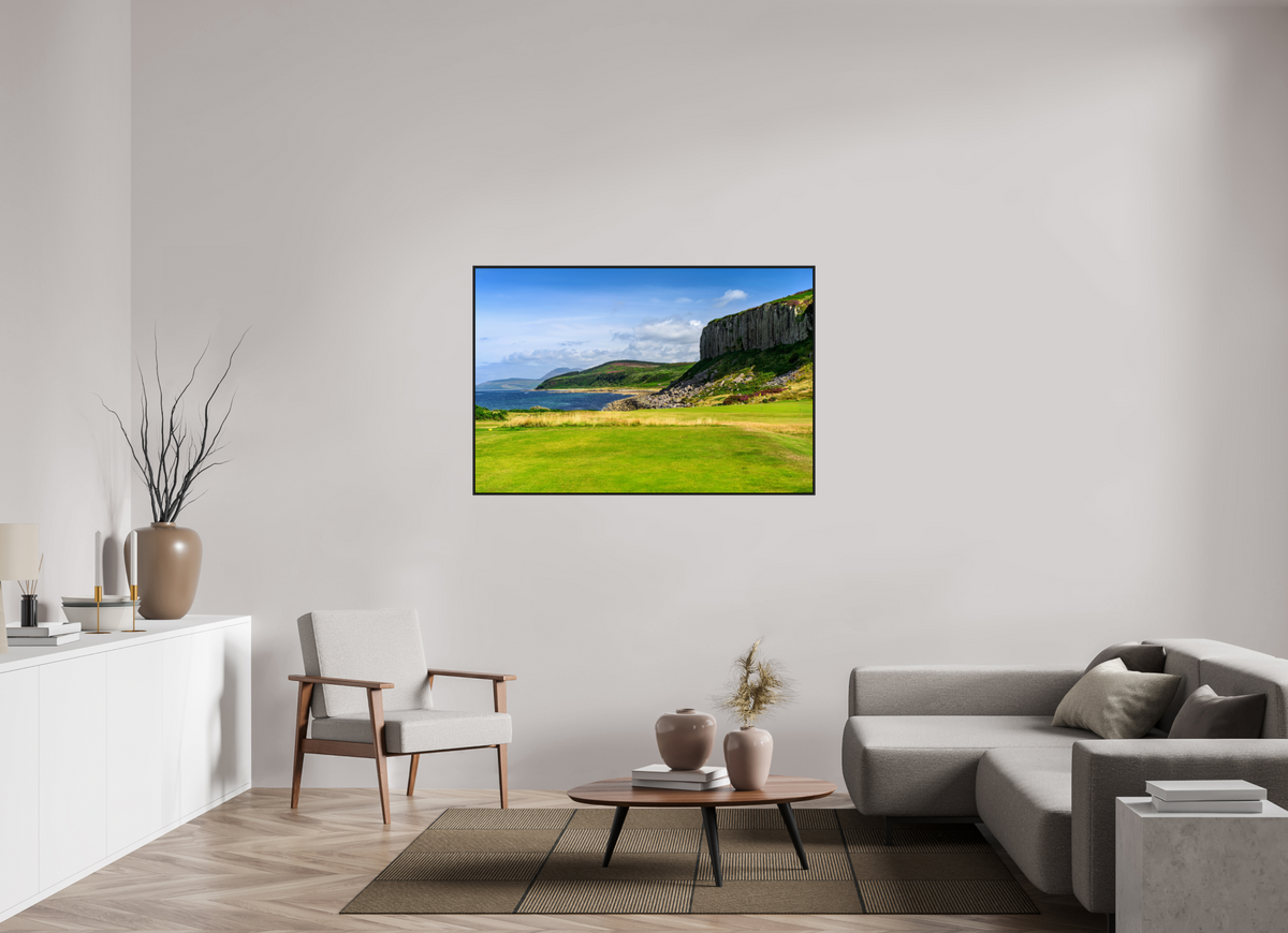 54 x 36″, Acrylic Glass Black matt .24" frame Cliff view from the Shiskine golf course under acrylic glass with black frame