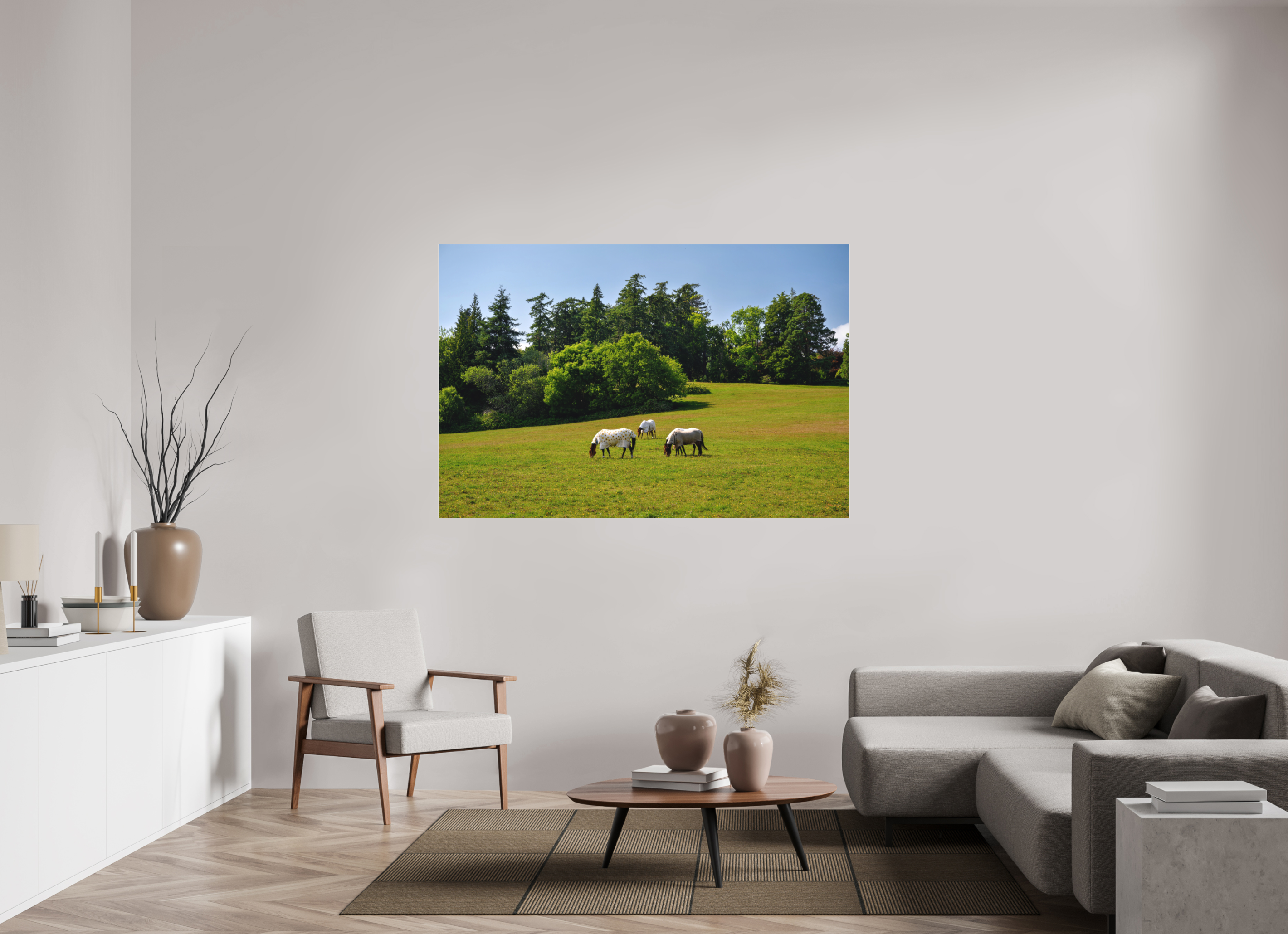 66 x 44″, Matte Acrylic Glass without frame Horses near Powerscourt Gardens under acrylic glass