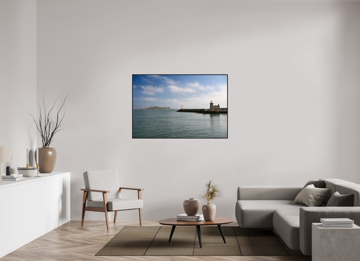 54 x 36″, Acrylic Glass Black matt .24" frame Howth Harbour and Lighthouse under acrylic glass with black frame