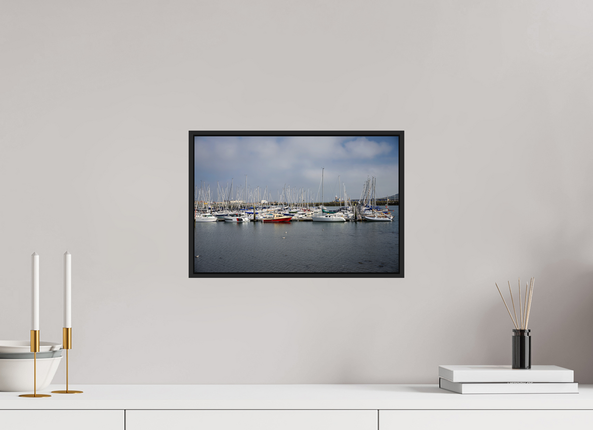15 x 10″, Acrylic Glass Black matt .24" frame Sailing vessels in Howth Harbour under acrylic glass with black frame