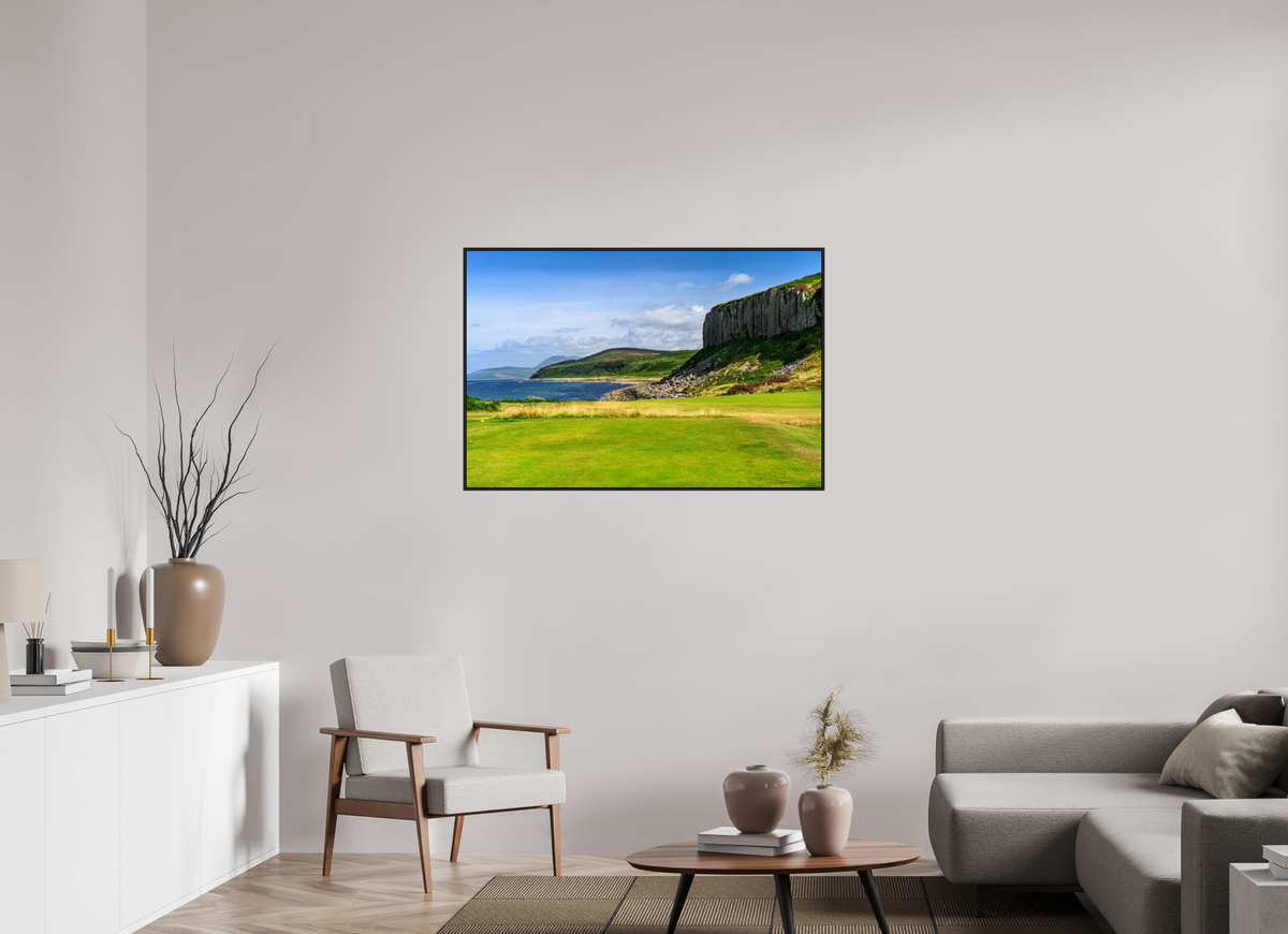 45 x 30″, Acrylic Glass Black matt .24" frame Cliff view from the Shiskine golf course under acrylic glass with black frame