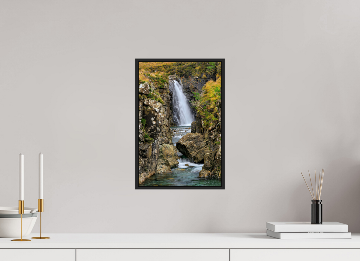 10 x 15″, Acrylic Glass Black matt .24" frame Fairy Pools Waterfall under acrylic glass with black frame