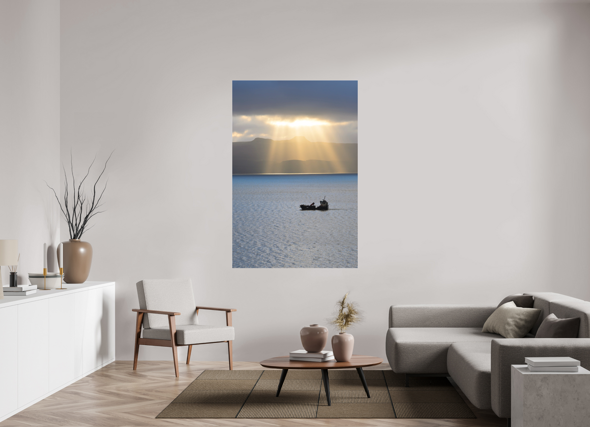 44 x 66″, Matte Acrylic Glass without frame Morning sunburst on Isle of Skye