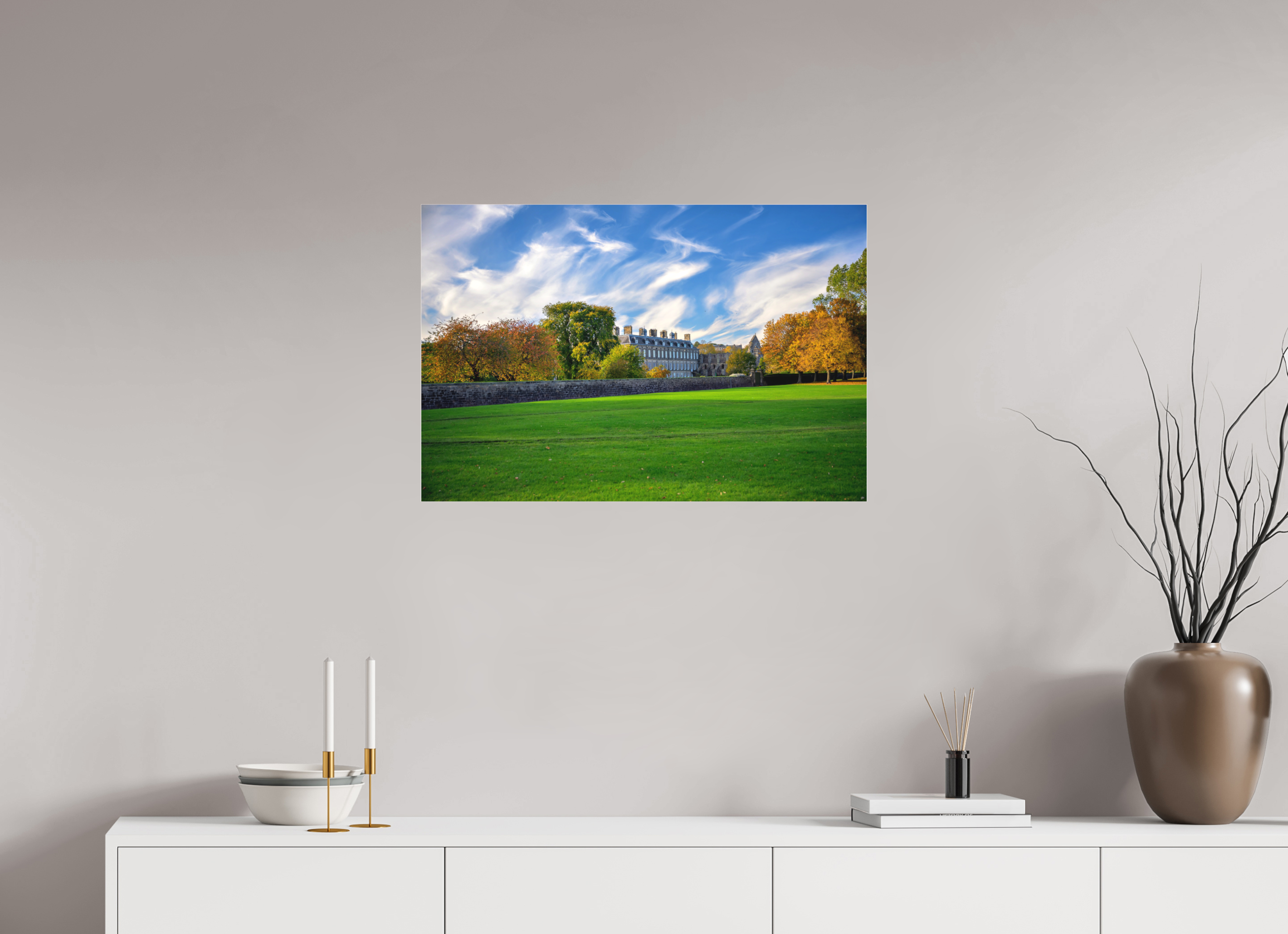 30 x 20″, Matte Acrylic Glass without frame Holyrood Palace on a bright sunny day on Matte Acrylic Glass without frame