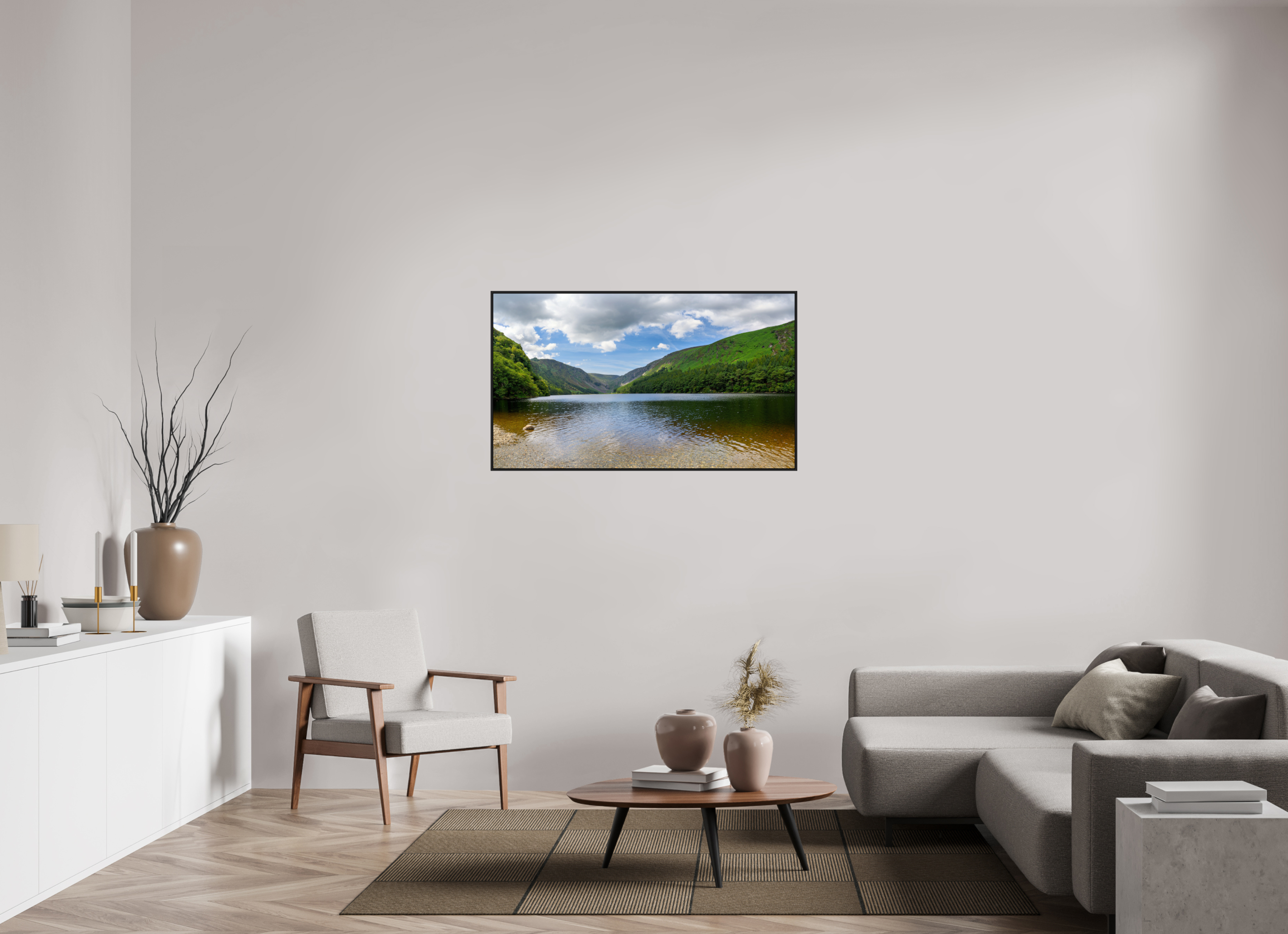 48.3 x 28″, Acrylic Glass Black matt .24" frame Upper Lake at Glendalough under acrylic glass with black frame
