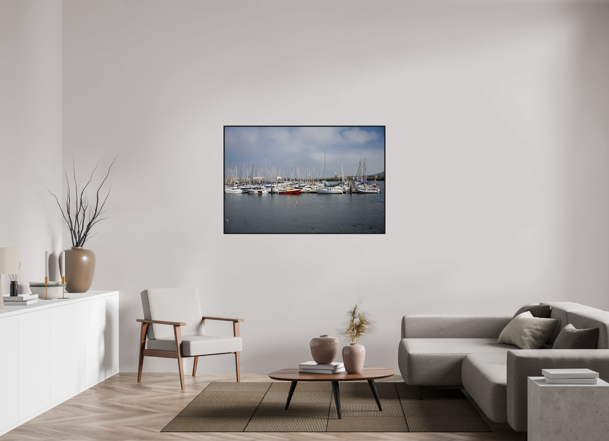 54 x 36″, Acrylic Glass Black matt .24" frame Sailing vessels in Howth Harbour under acrylic glass with black frame