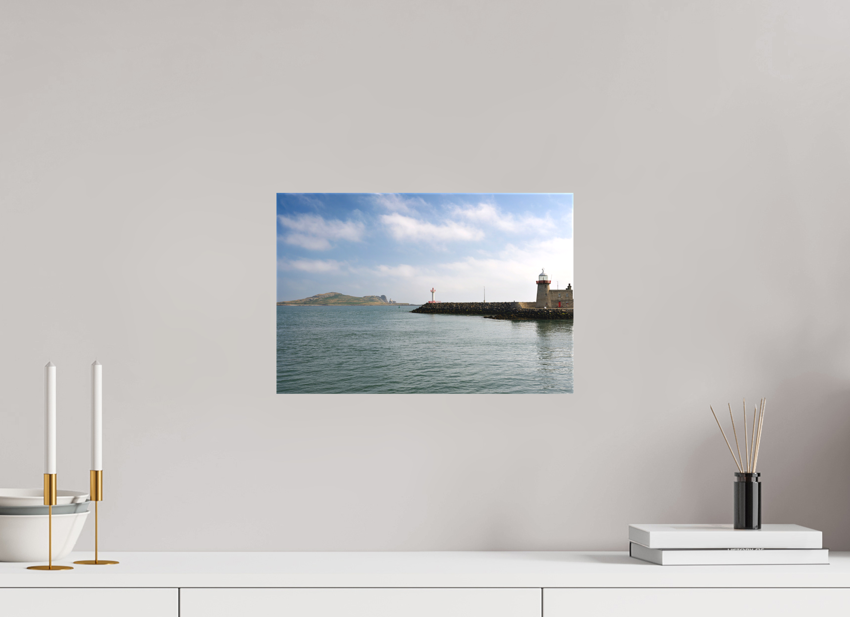 15 x 10″, Matte Canvas with wrapped edges - no frame Howth Harbour and Lighthouse on canvas