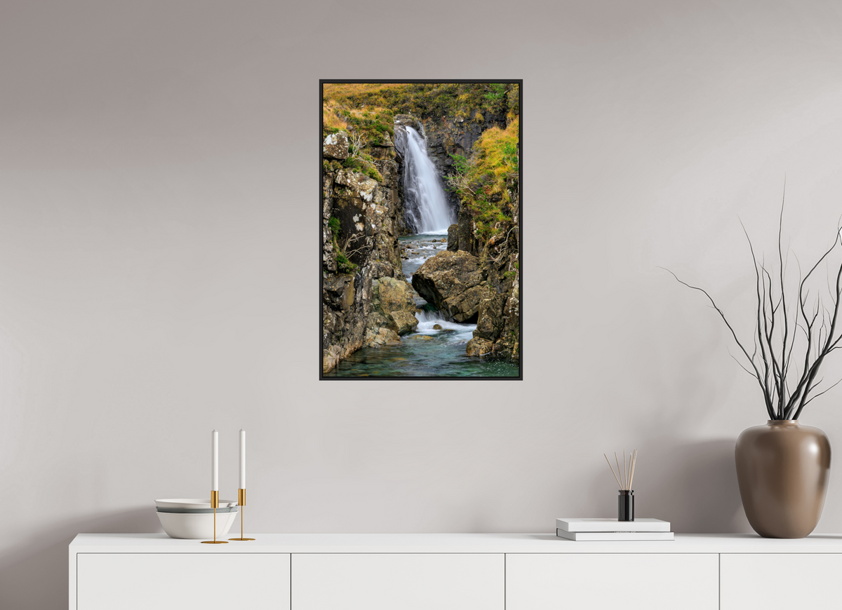 20 x 30″, Acrylic Glass Black matt .24" frame Fairy Pools Waterfall under acrylic glass with black frame