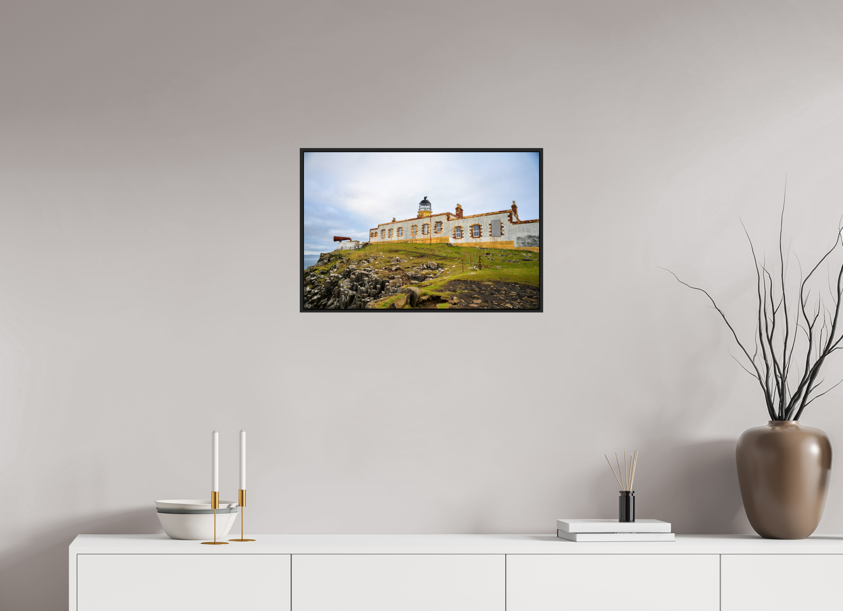 24 x 16″, Acrylic Glass Black matt .24" frame Neist Point Lighthouse under acrylic glass with black frame