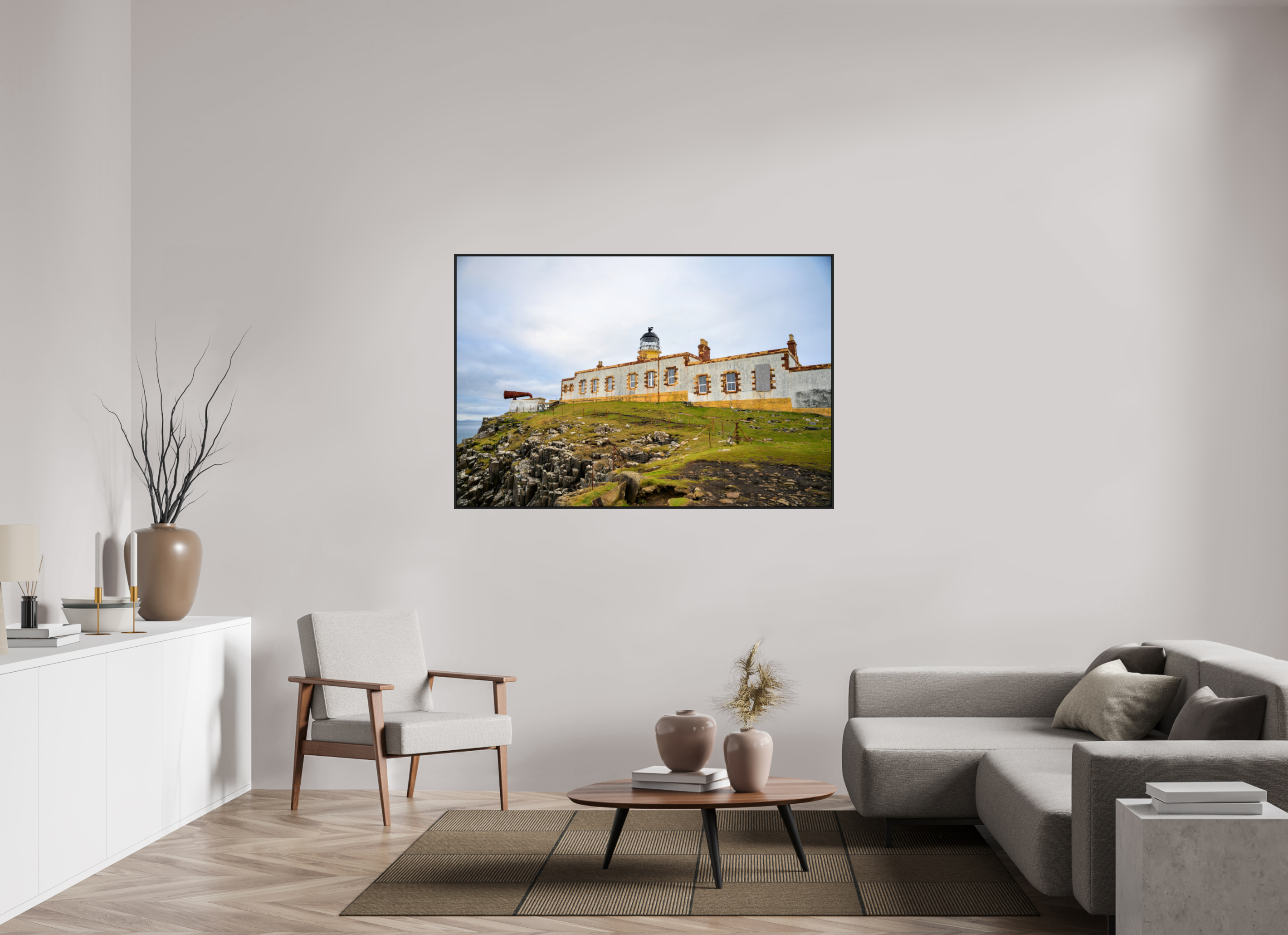 60 x 40″, Acrylic Glass Black matt .24" frame Neist Point Lighthouse under acrylic glass with black frame