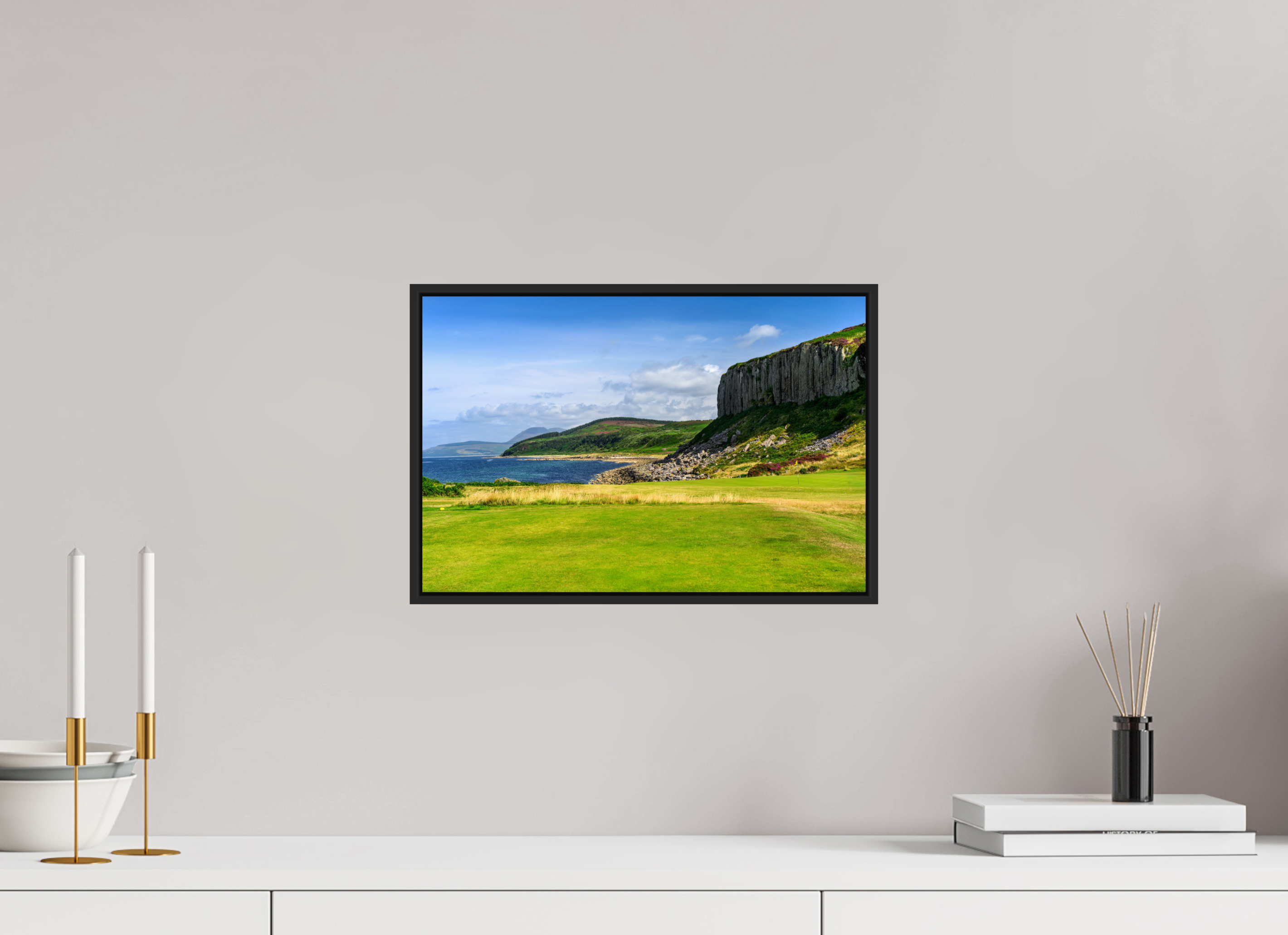 15 x 10″, Acrylic Glass Black matt .24" frame Cliff view from the Shiskine golf course under acrylic glass with black frame