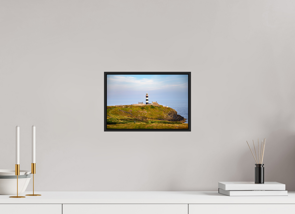 12 x 8″, Acrylic Glass Black matt .24" frame Old Head Lighthouse at sunset under acrylic glass with black frame