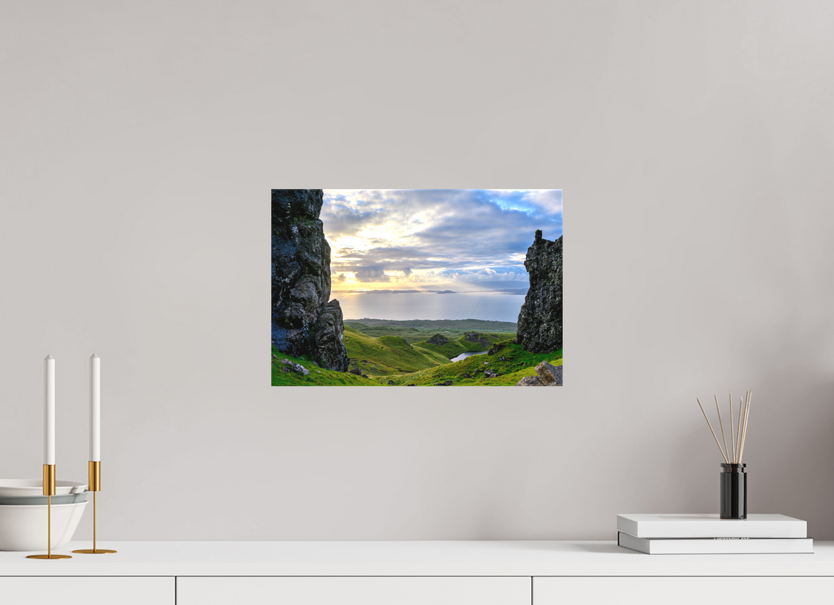 15 x 10″, Matte Canvas with wrapped edges - no frame Peering through columns at the Old Man of Storr on canvas