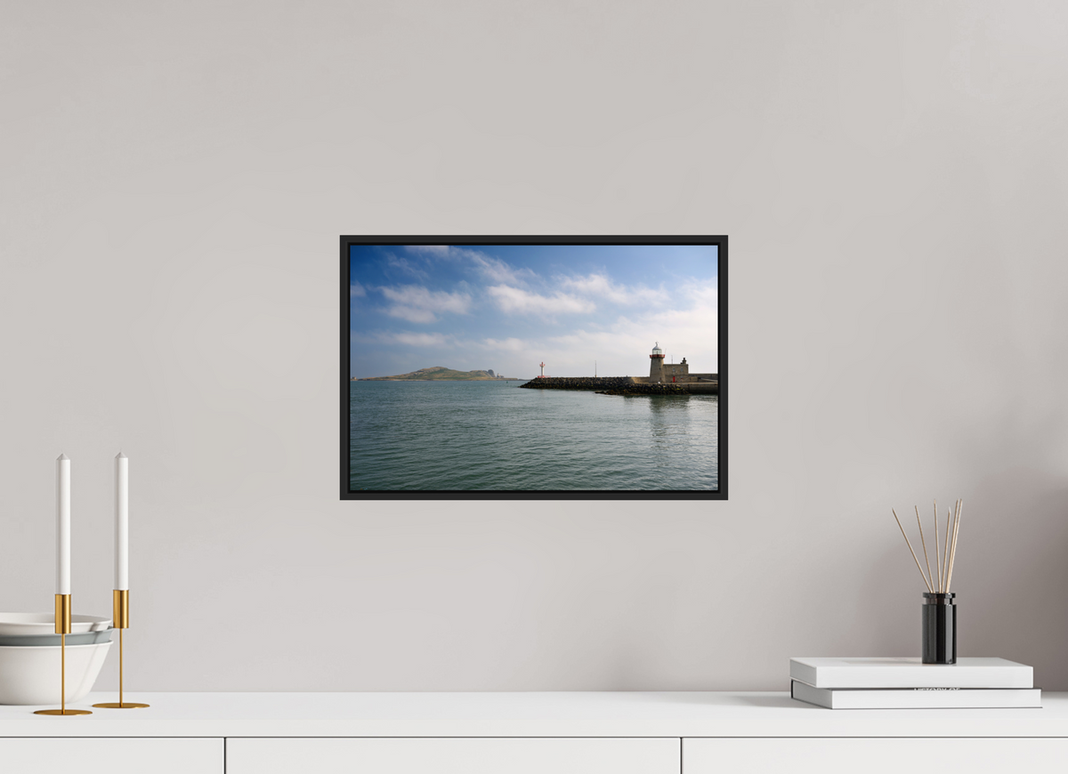 15 x 10″, Acrylic Glass Black matt .24" frame Howth Harbour and Lighthouse under acrylic glass with black frame