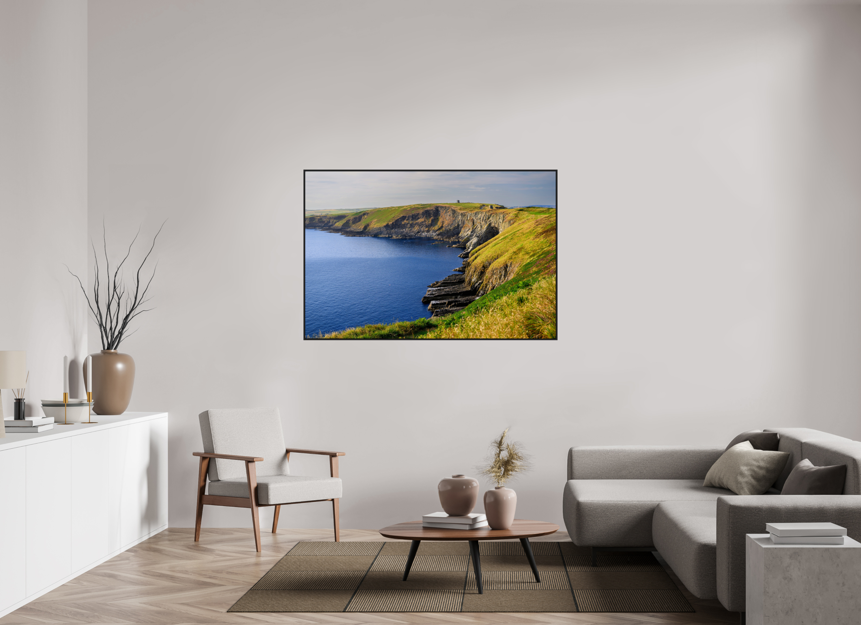 60 x 40″, Acrylic Glass Black matt .24" frame Holeopen Bay West near Old Head Golf Links under acrylic glass with black frame