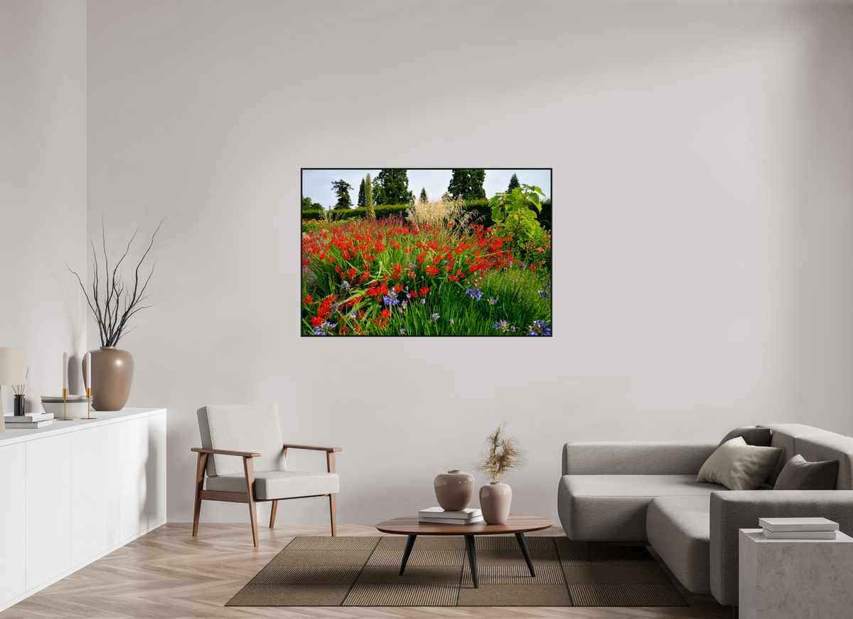 60 x 40″, Acrylic Glass Black matt .24" frame Powerscourt Gardens B under acrylic glass with black frame