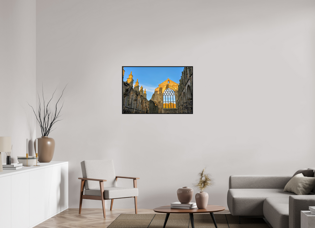 36 x 24″, Acrylic Glass Black matt .24" frame Holyrood Abbey at sunset under acrylic glass with black frame