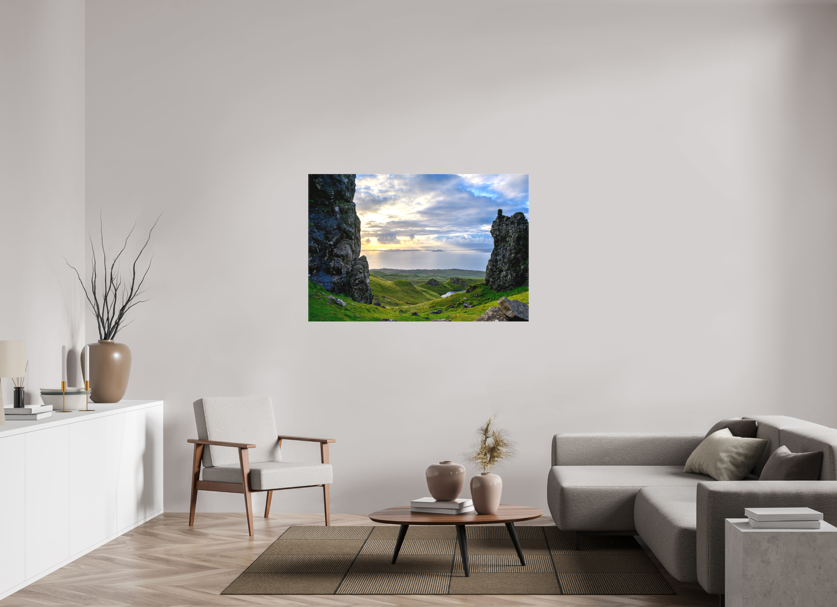 54 x 36″, Matte Canvas with wrapped edges - no frame Peering through columns at the Old Man of Storr on canvas