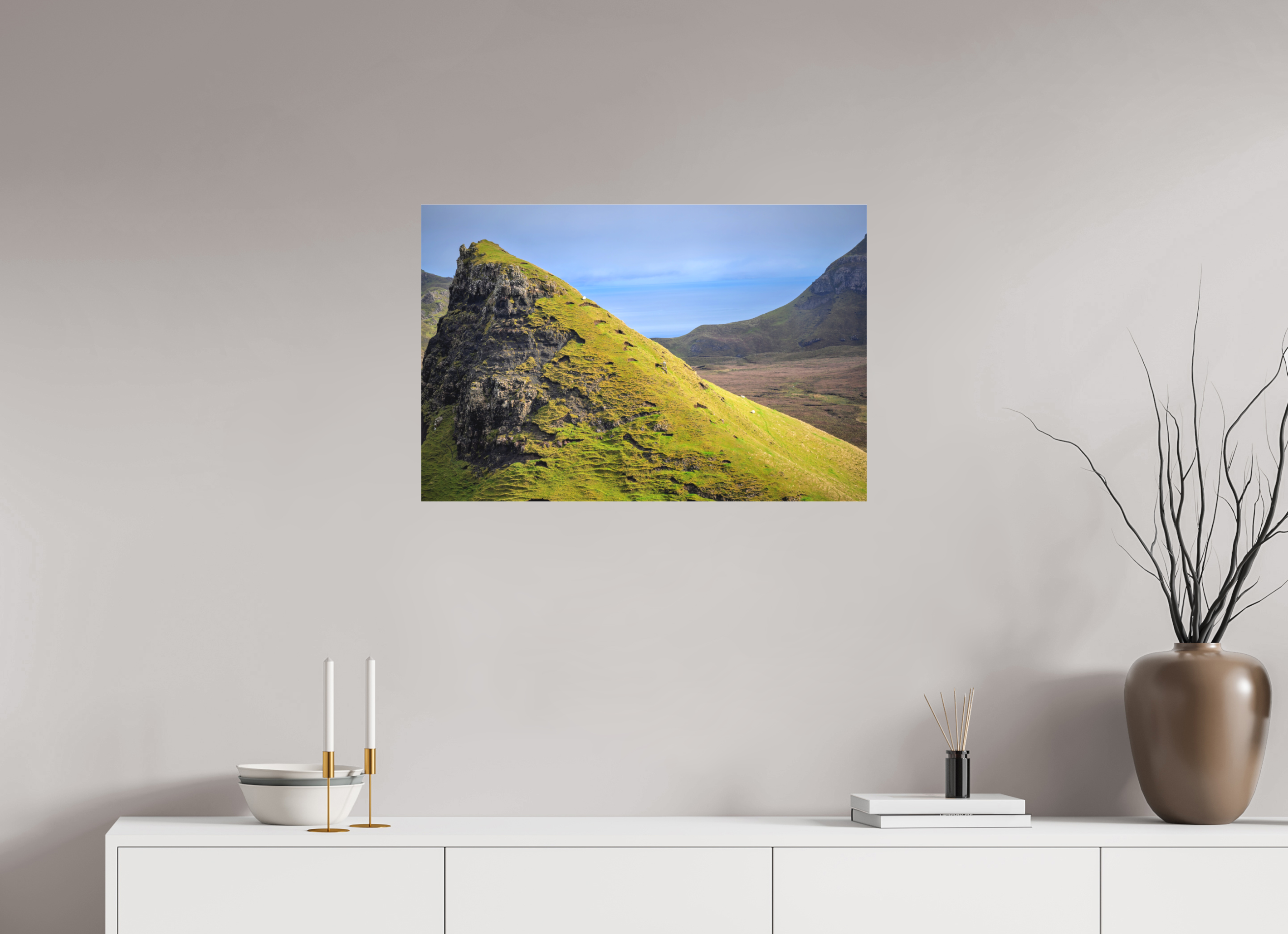 30 x 20″, Matte Acrylic Glass without frame Sheep grazing on a slope near Quiraing on Matte Acrylic Glass without frame