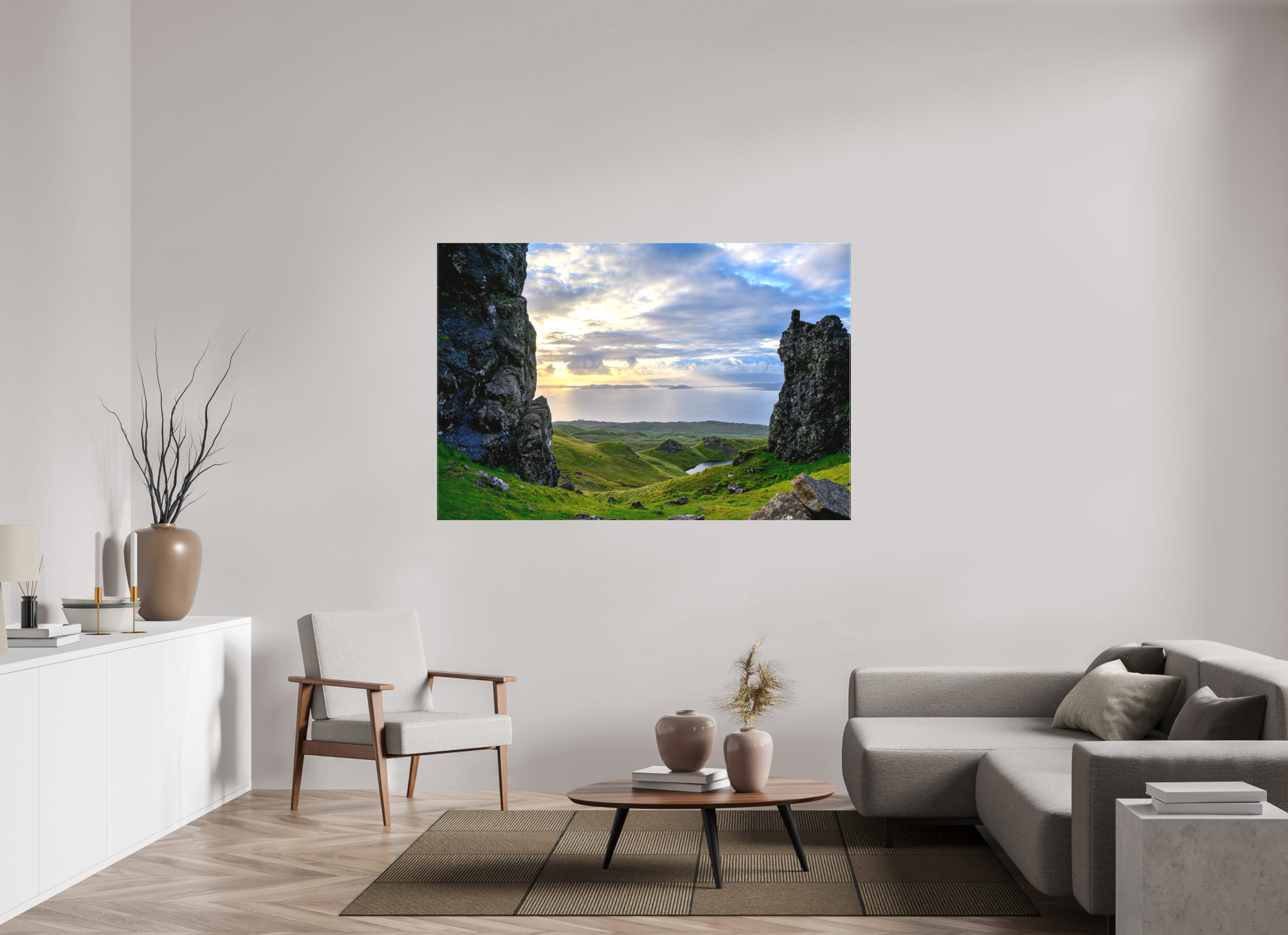 66 x 44″, Matte Canvas with wrapped edges - no frame Peering through columns at the Old Man of Storr on canvas