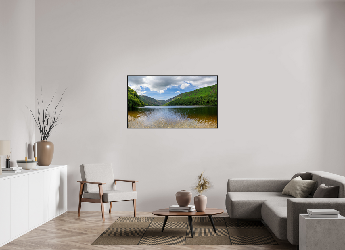 53.4 x 31″, Acrylic Glass Black matt .24" frame Upper Lake at Glendalough under acrylic glass with black frame