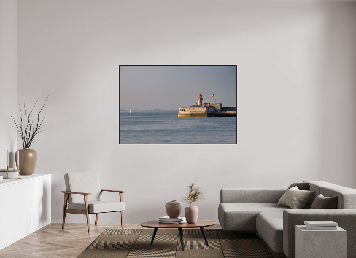 66 x 44″, Acrylic Glass Black matt .24" frame Dun Laoghaire Lighthouse at sunset under acrylic glass with black frame