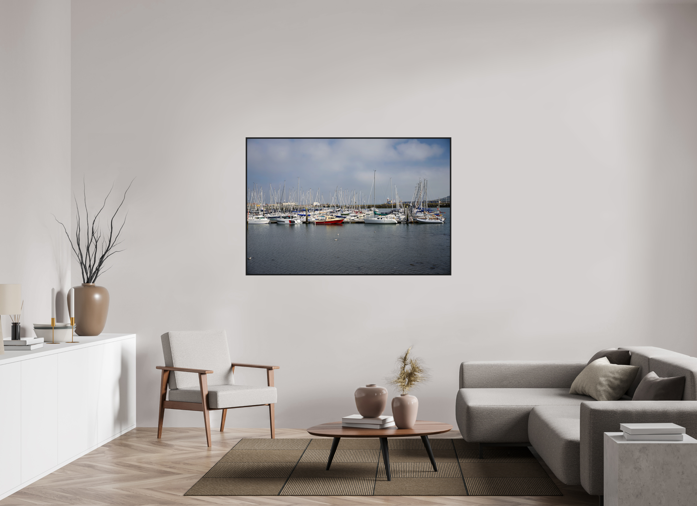 60 x 40″, Acrylic Glass Black matt .24" frame Sailing vessels in Howth Harbour under acrylic glass with black frame