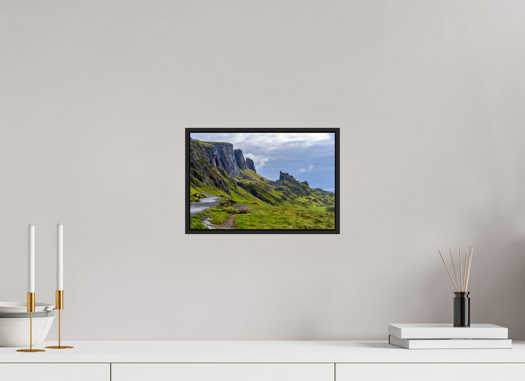 12 x 8″, Acrylic Glass Black matt .24" frame The Quiraing on the Isle of Skye under acrylic glass with black frame
