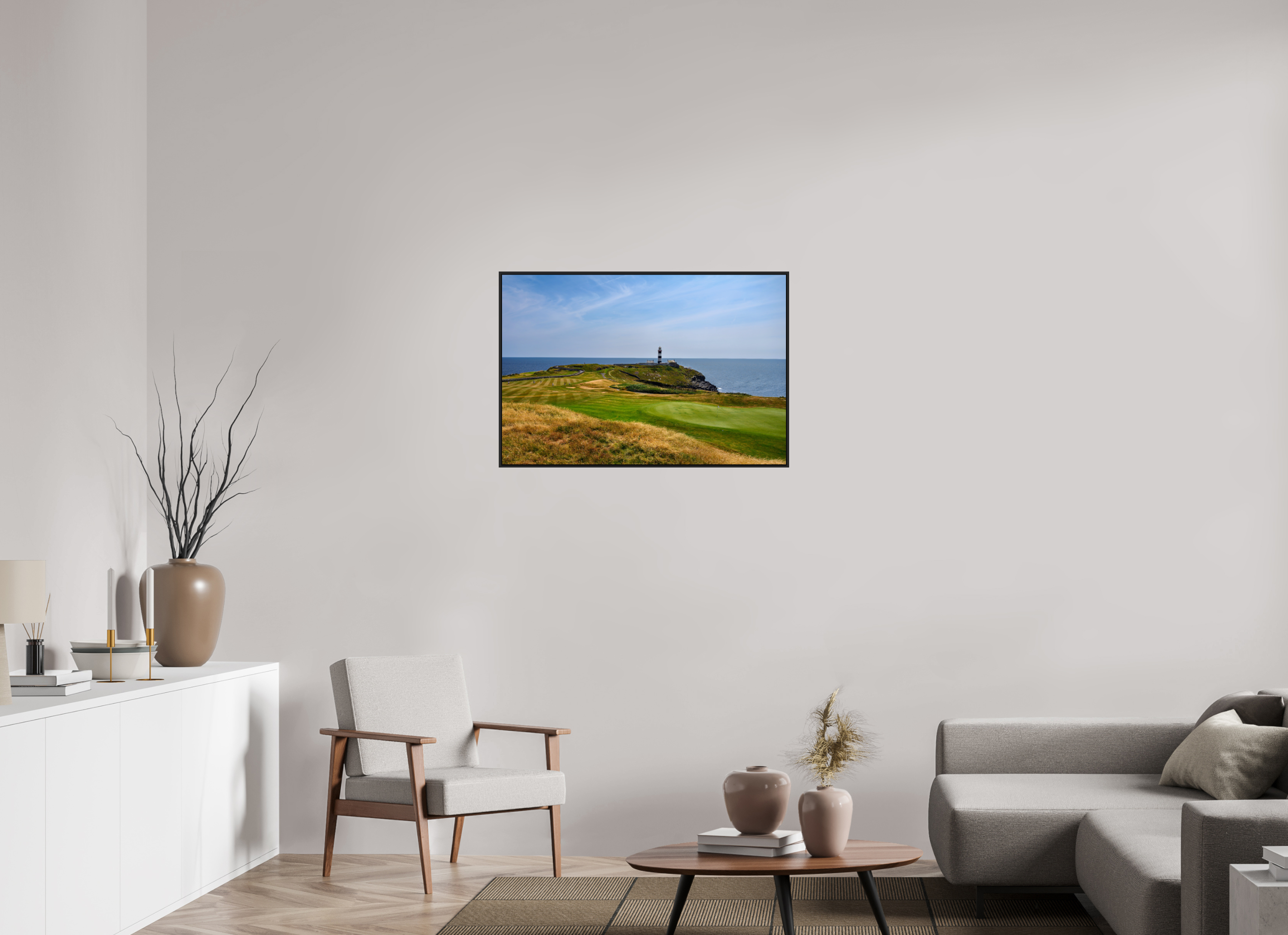 36 x 24″, Acrylic Glass Black matt .24" frame Old Head golf course and lighthouse under acrylic glass in black frame