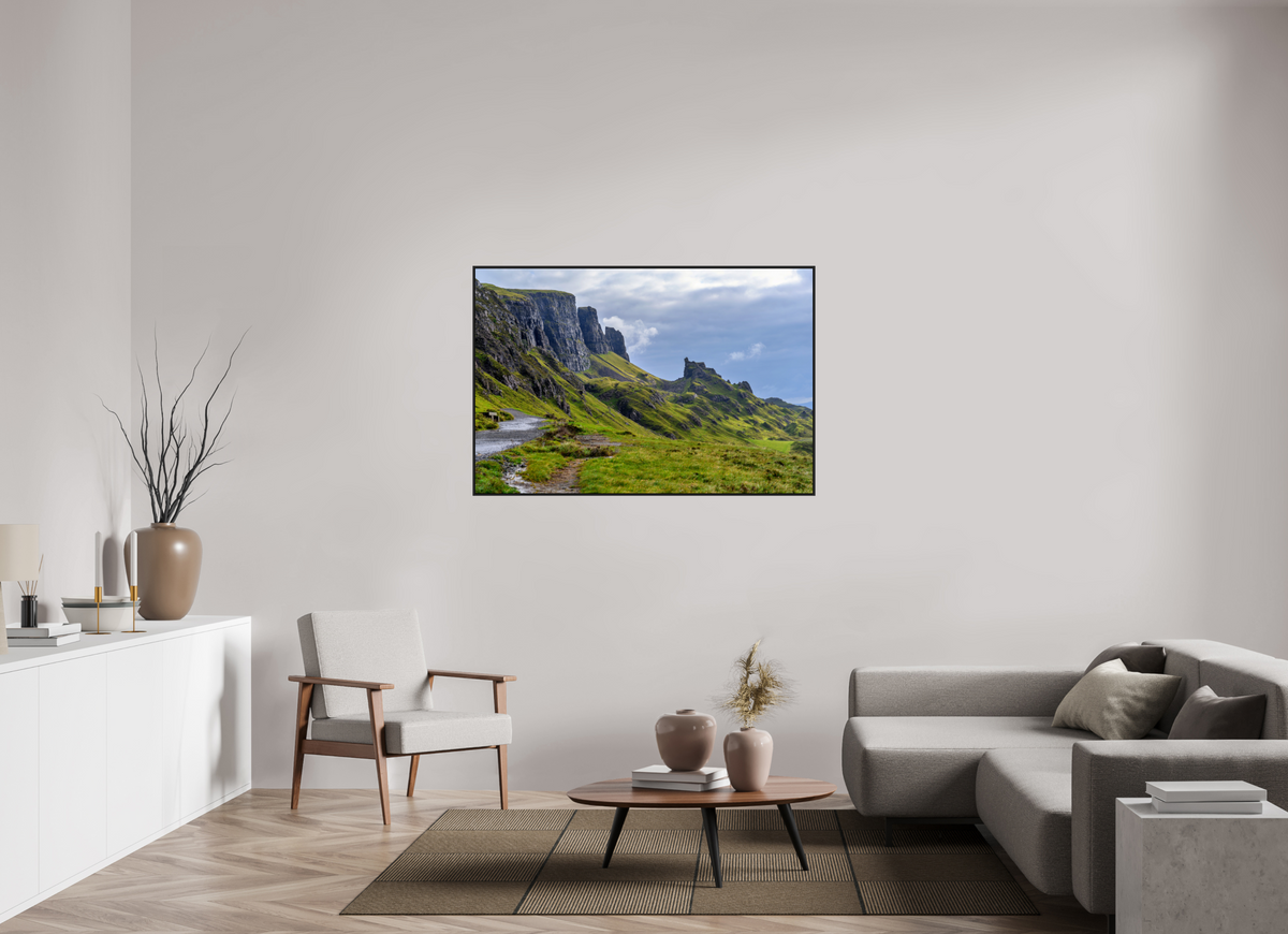 54 x 36″, Acrylic Glass Black matt .24" frame The Quiraing on the Isle of Skye under acrylic glass with black frame