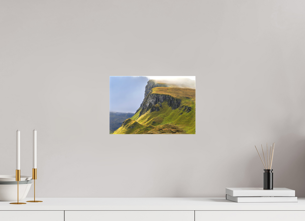 12 x 8″, Matte Canvas with wrapped edges - no frame Rocky cliffs in misty sunshine at The Quiraing on canvas