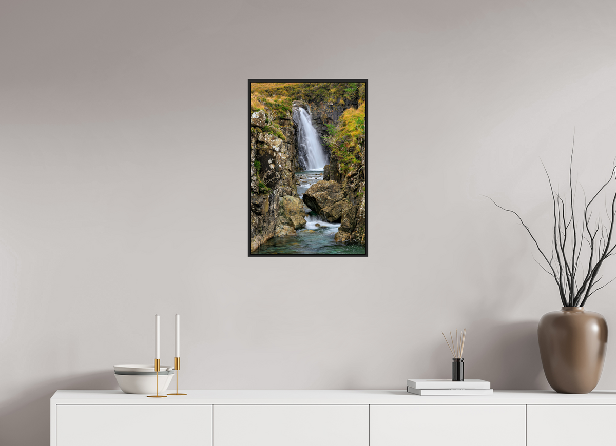 16 x 24″, Acrylic Glass Black matt .24" frame Fairy Pools Waterfall under acrylic glass with black frame
