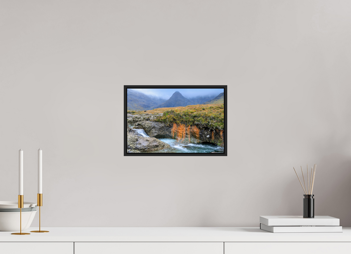 12 x 8″, Acrylic Glass Black matt .24" frame Fairy Pools stream under acrylic glass with black frame