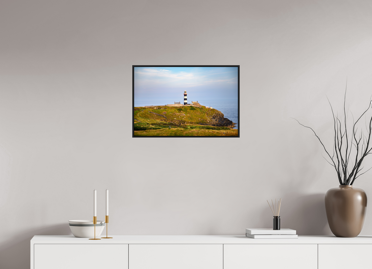 24 x 16″, Acrylic Glass Black matt .24" frame Old Head Lighthouse at sunset under acrylic glass with black frame