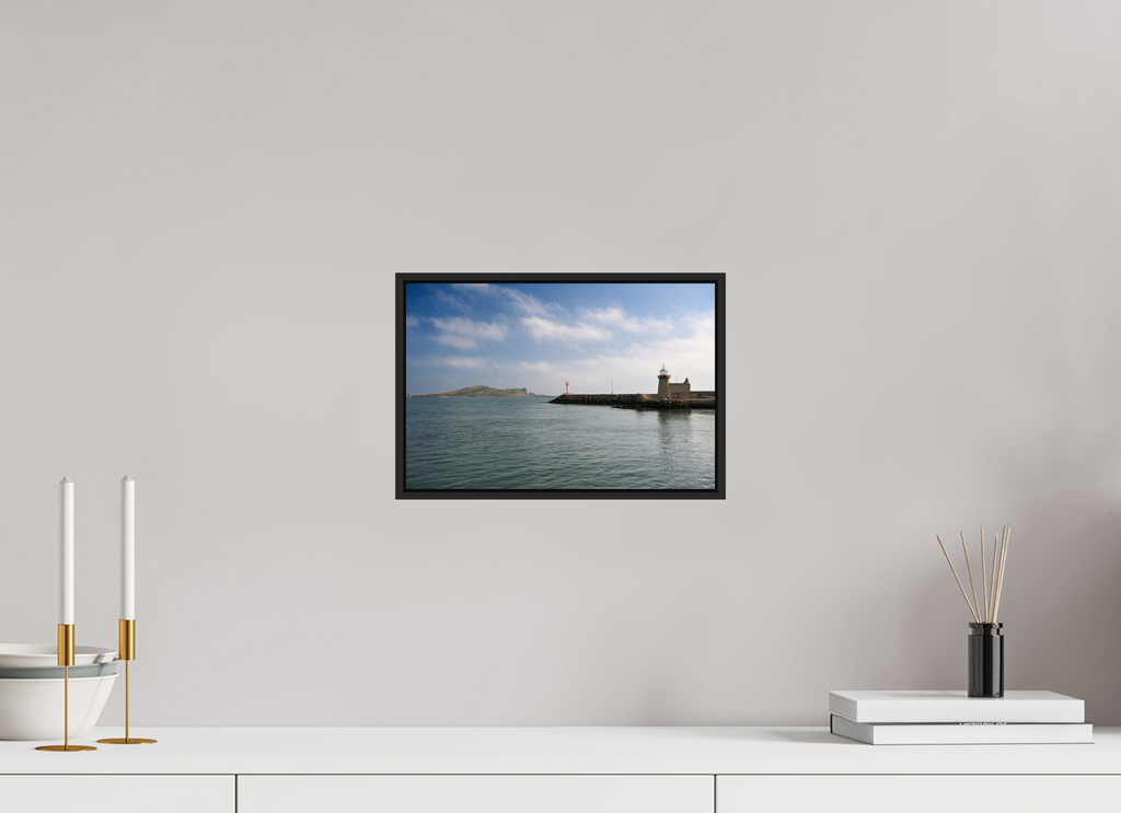 12 x 8″, Acrylic Glass Black matt .24" frame Howth Harbour and Lighthouse under acrylic glass with black frame
