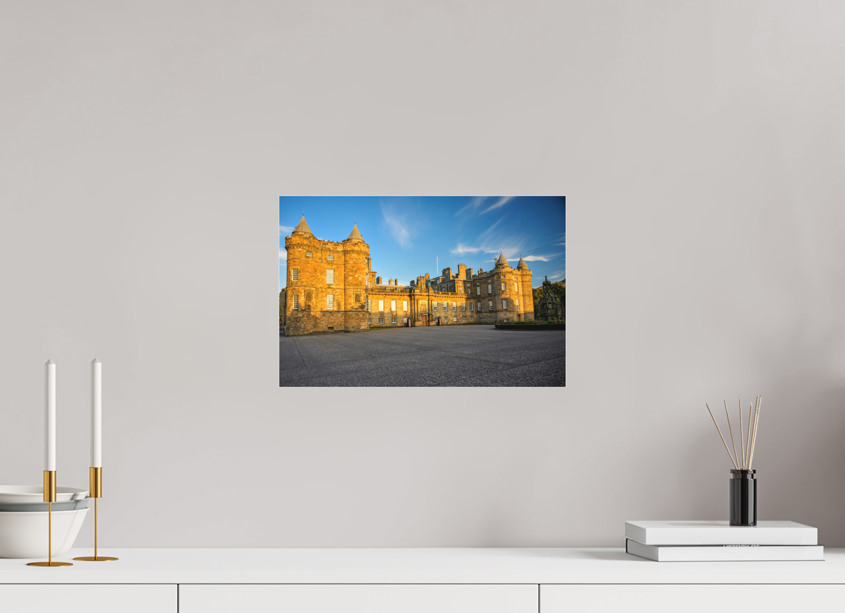 15 x 10″, Matte Acrylic Glass without frame Holyrood Palace at sunset on Matte Acrylic Glass without frame