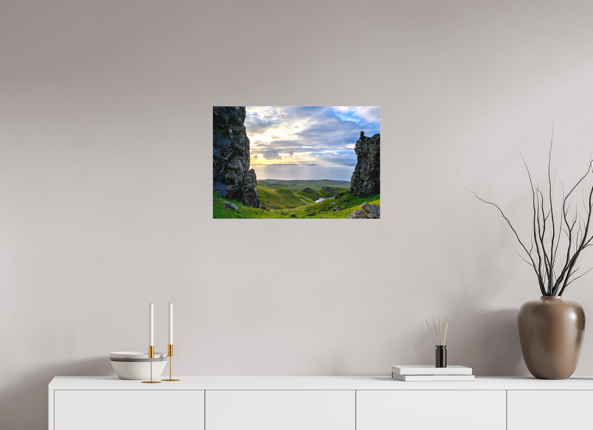 24 x 16″, Matte Canvas with wrapped edges - no frame Peering through columns at the Old Man of Storr on canvas