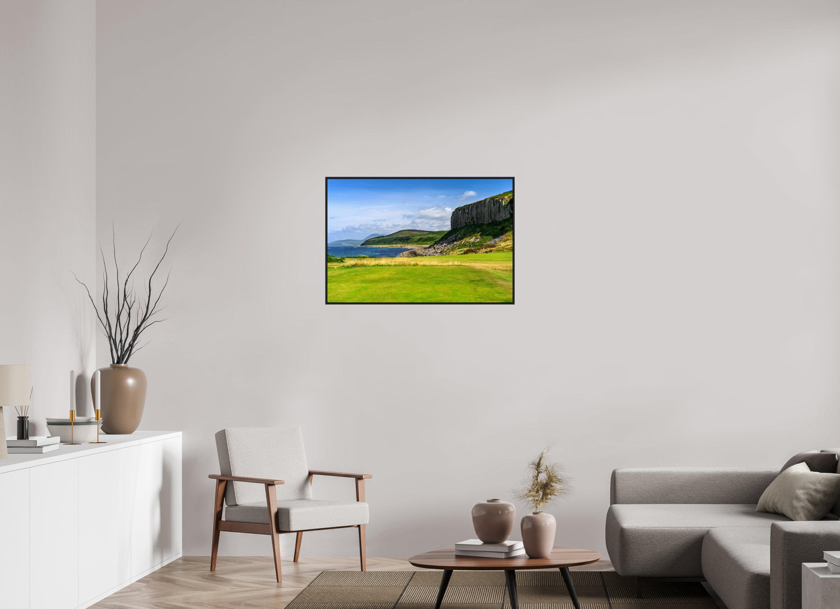 36 x 24″, Acrylic Glass Black matt .24" frame Cliff view from the Shiskine golf course under acrylic glass with black frame