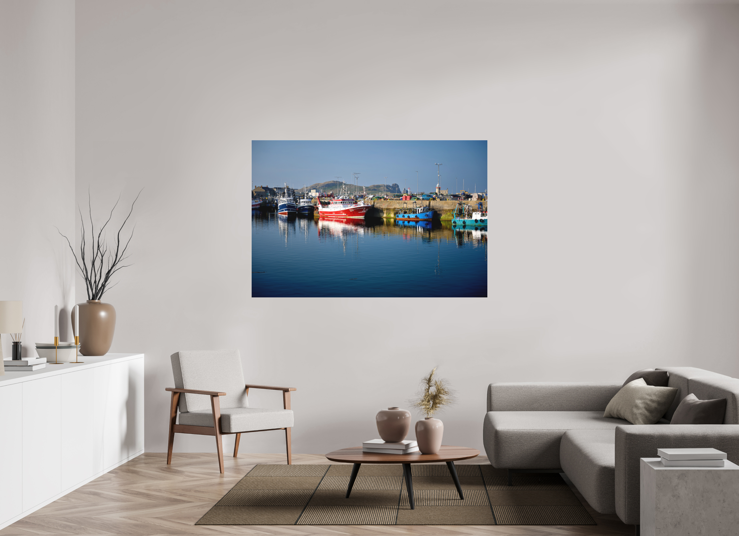 66 x 44″, Matte Acrylic Glass without frame Fishing vessels at Howth Harbour Middle Pier under acrylic glass