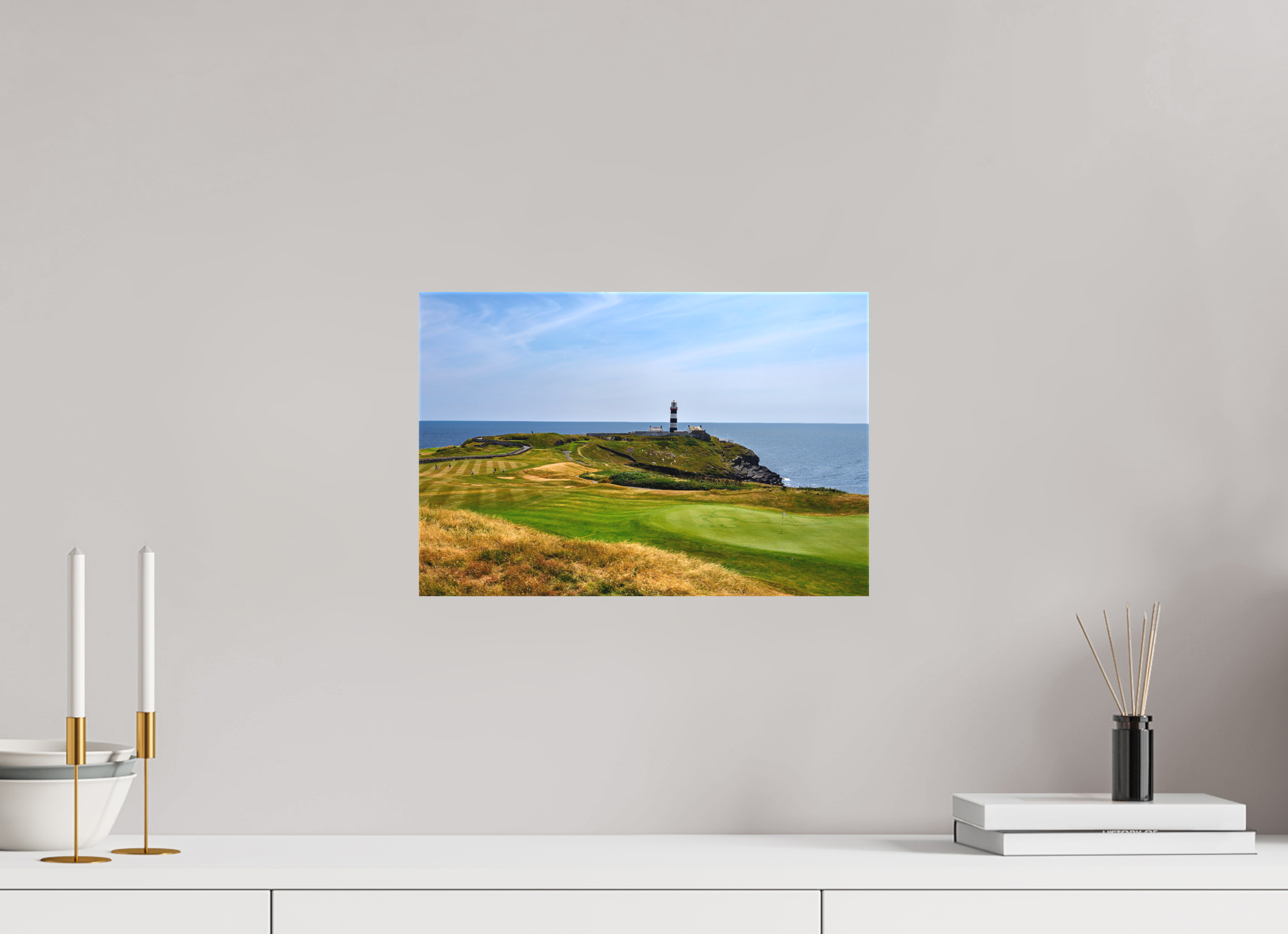 15 x 10″, Matte Canvas with wrapped edges - no frame Old Head golf course and lighthouse on canvas